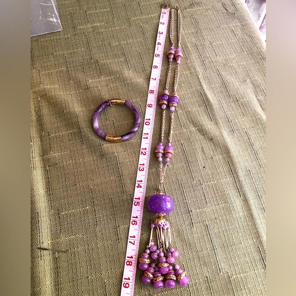 Elegant Purple and Gold Necklace Bracelet Set - Picture 5 of 7